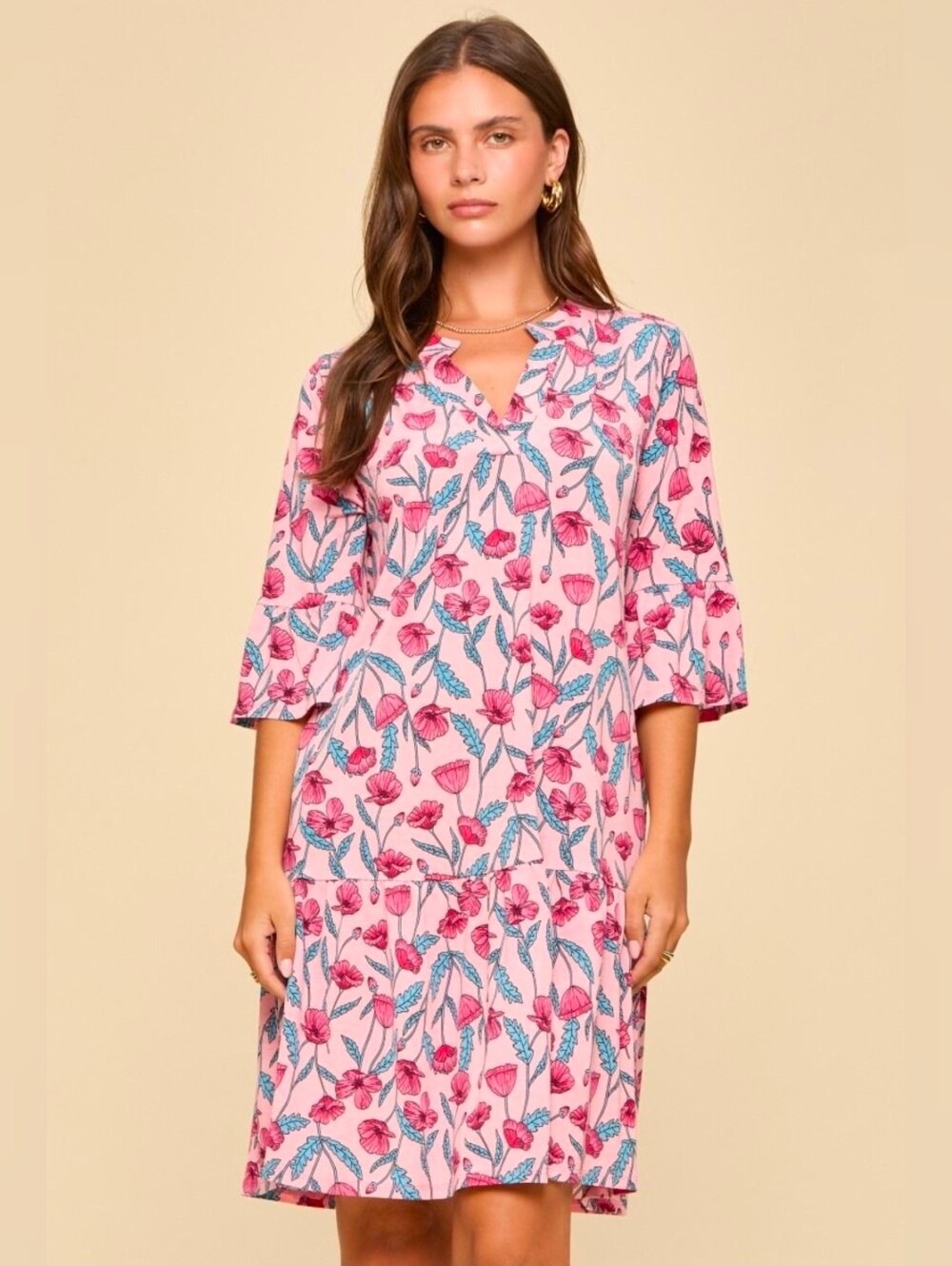 Dear Scarlett Lizzy Pink Floral Shift Dress Size Small New
